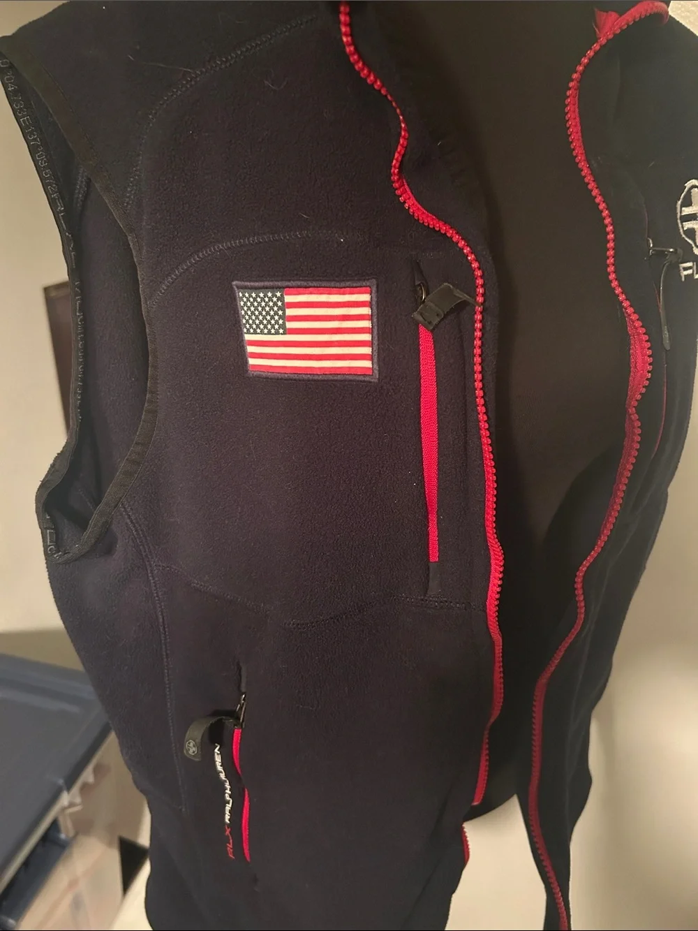 RLX Ralph Lauren Navy Vest with Red Zip Trim